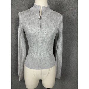 Hooked up by Iot Women's Juniors' Quarter-Zip Mock-Neck Sweater Gray XS NWT's